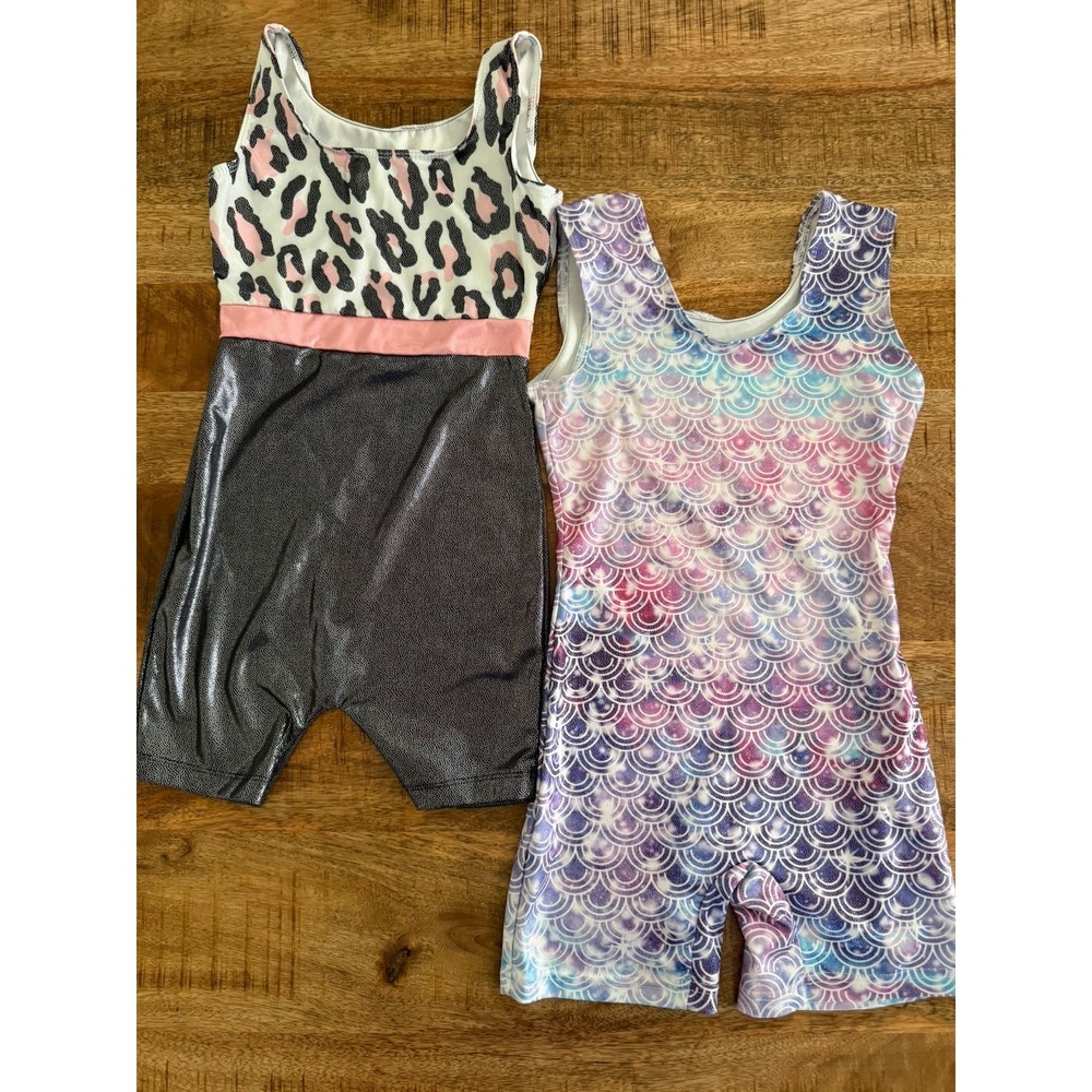 Girls Gymnastics Leotard Lot 2 Size 9-12 Mermaid Leopard Dance Unitard